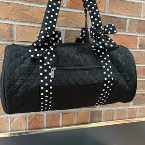 SOLD !!!!! Black Polka Dot Quilted Duffel Bag with Polka Dot Ribbons